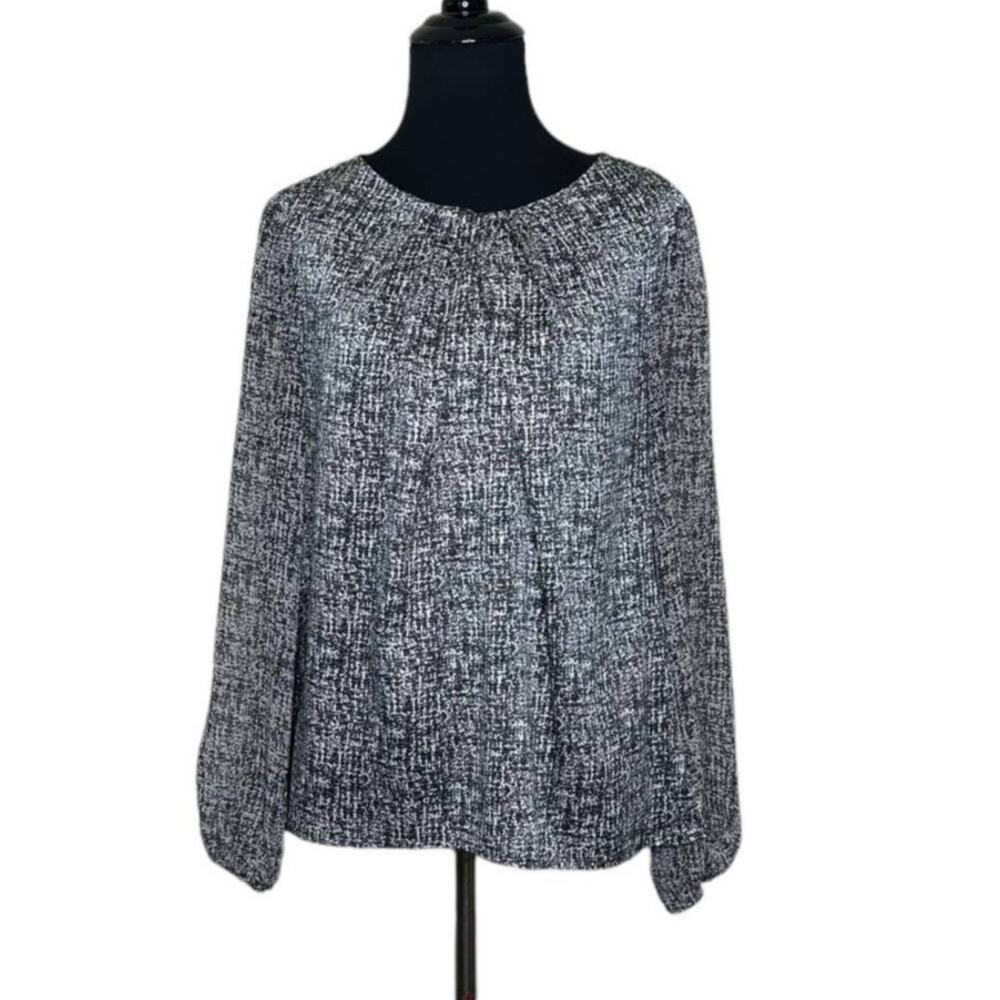 Ann Taylor black gray printed long sleeves blouse size MP